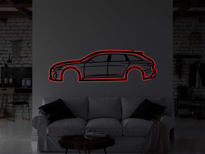 Audi Rs6 2022 Metal Wall Car Wall Art With Neon Light - Artifay Decor