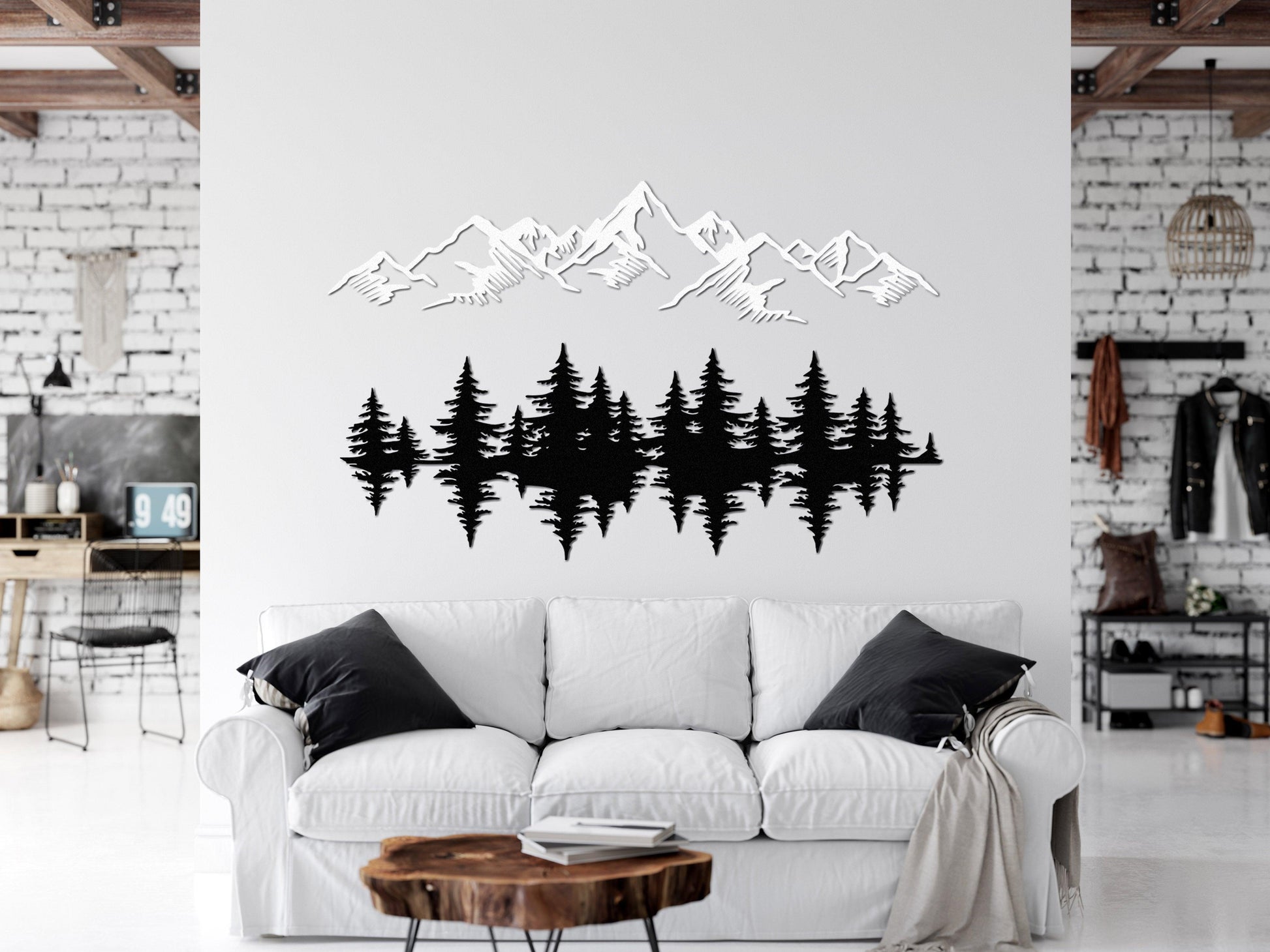 Black And White Mountain Metal Wall Art - Artifay Decor