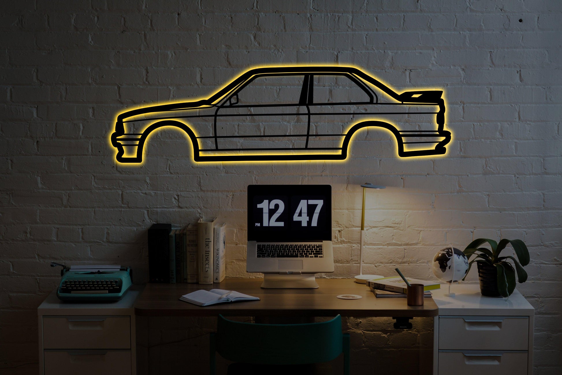 BMW E30 M3 Metal Car Wall Art With Neon Light - Artifay Decor