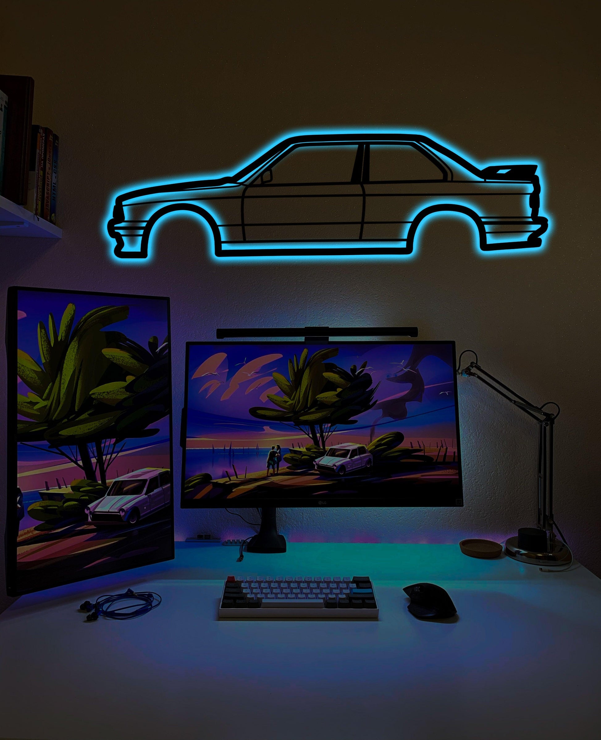 BMW E30 M3 Metal Car Wall Art With Neon Light - Artifay Decor