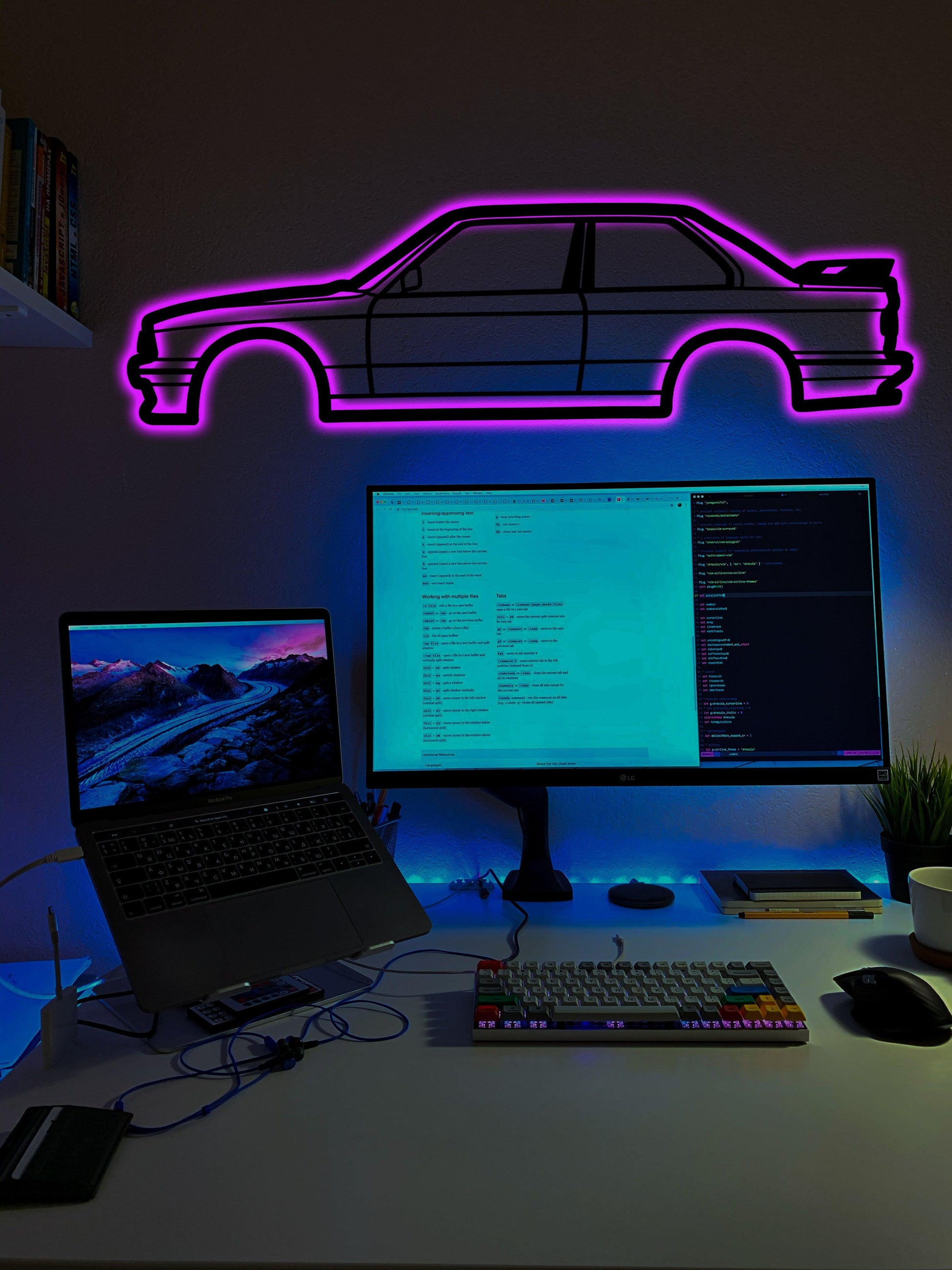 BMW E30 M3 Metal Car Wall Art With Neon Light - Artifay Decor