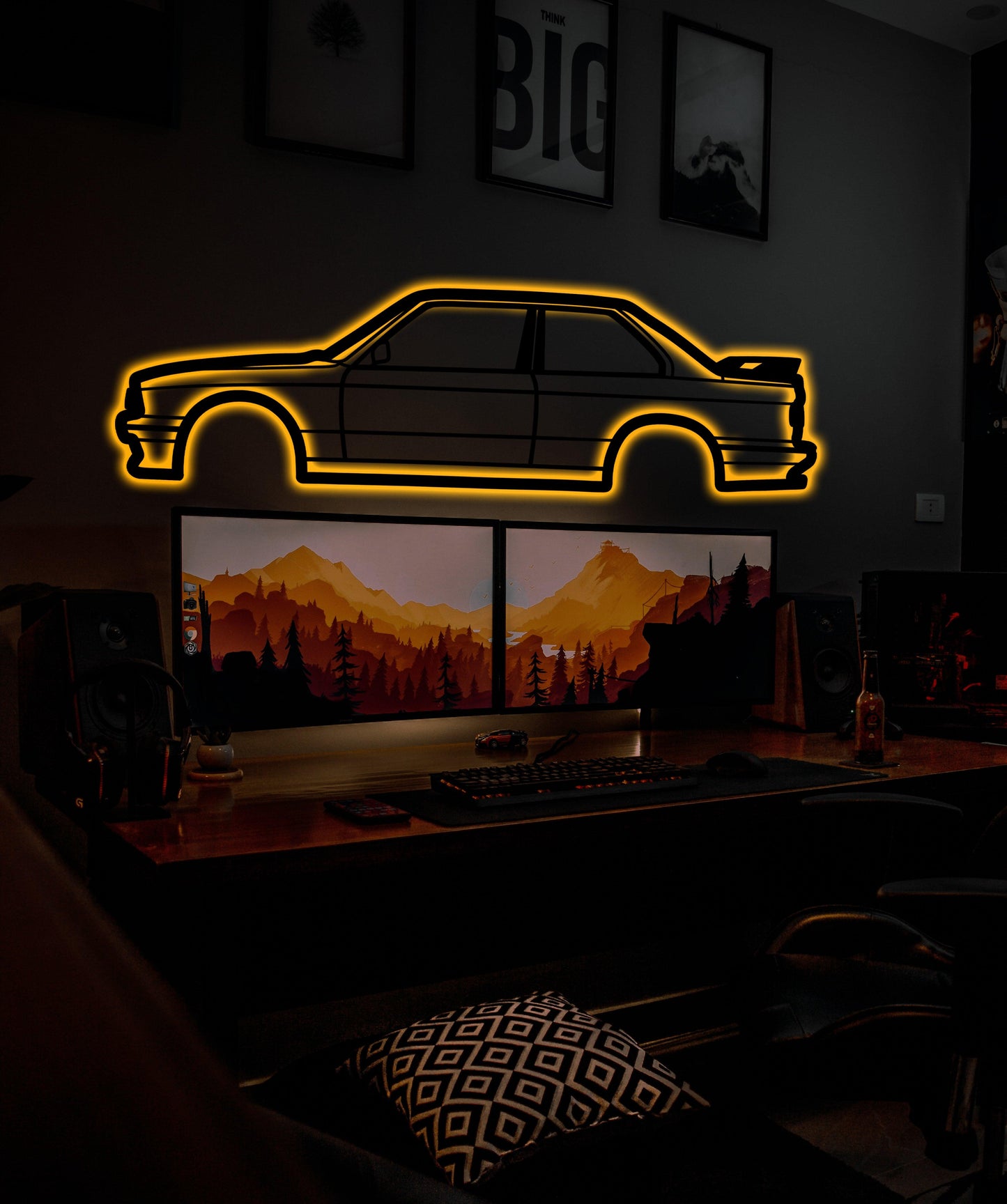 BMW E30 M3 Metal Car Wall Art With Neon Light - Artifay Decor