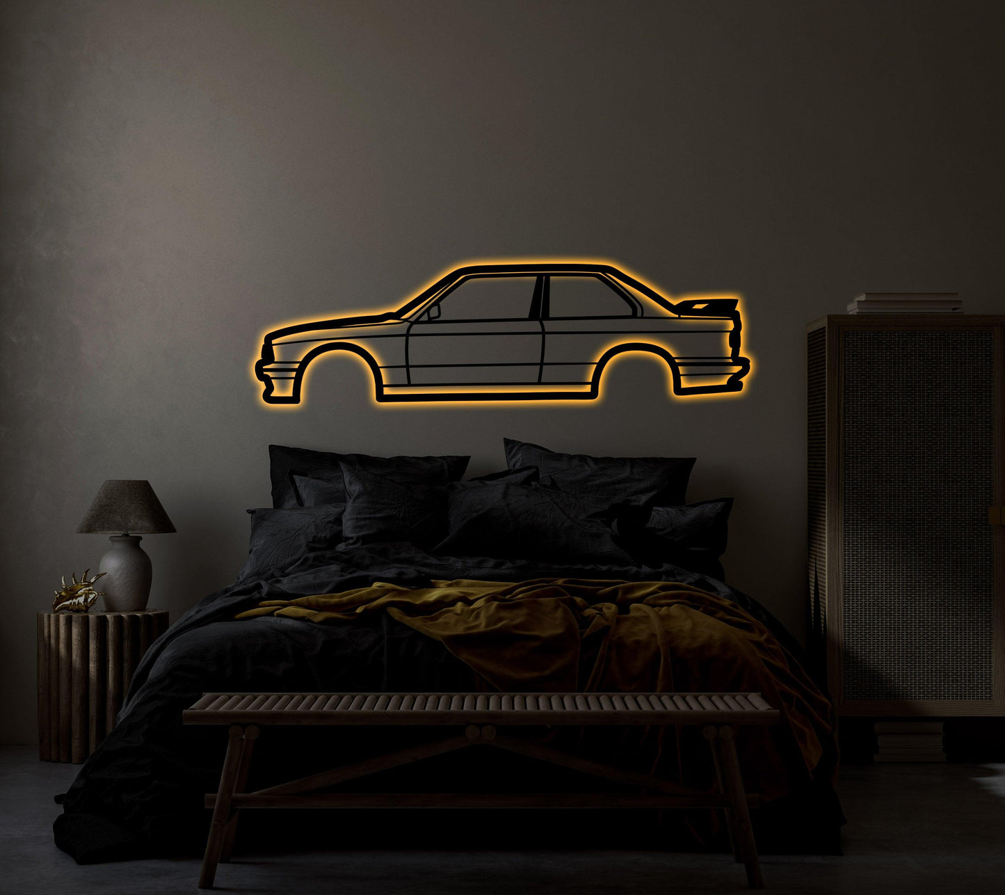 BMW E30 M3 Metal Car Wall Art With Neon Light - Artifay Decor