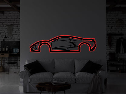 Chevrolet C8 Metal Car Wall Art With Neon Light - Artifay Decor