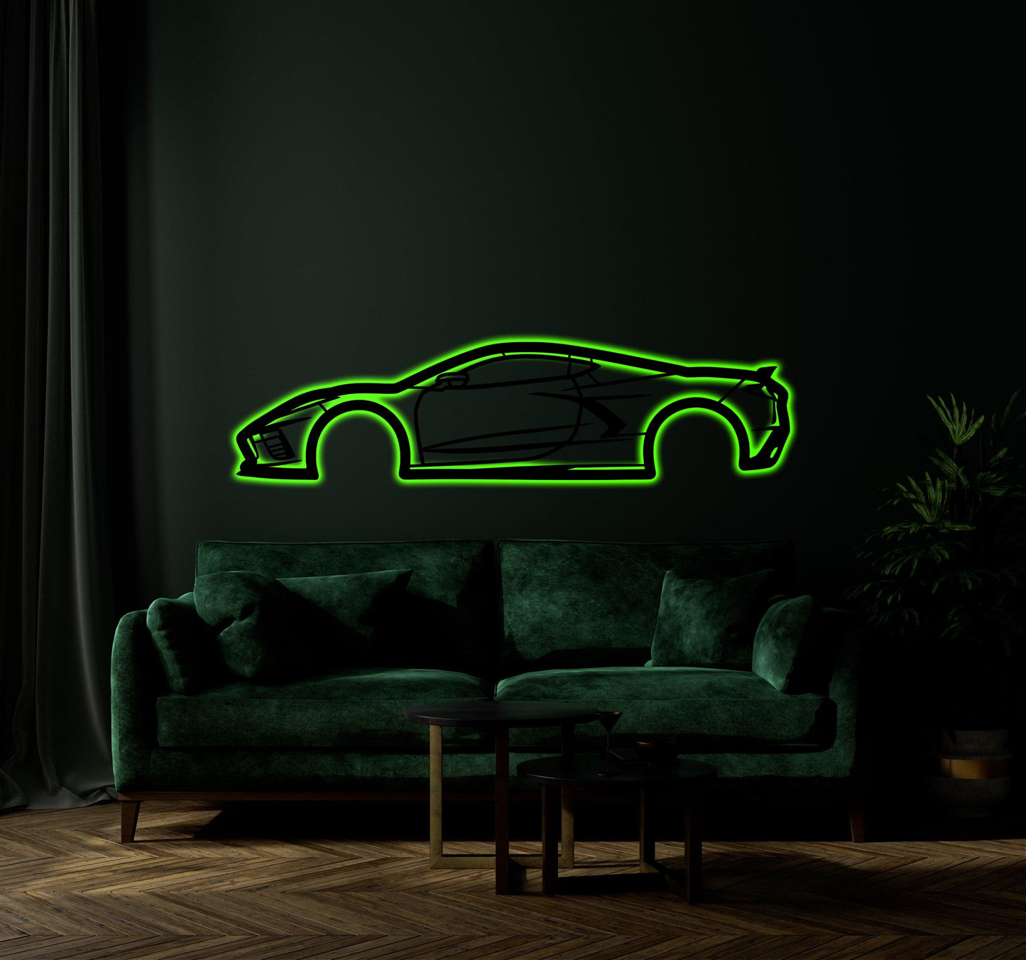 Chevrolet C8 Metal Car Wall Art With Neon Light - Artifay Decor