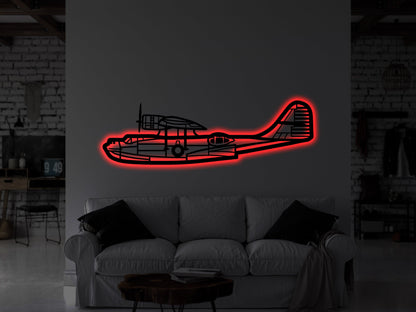 Consolidated PBY Cataline Aircraft Metal Wall Art With Neon Light - Artifay Decor