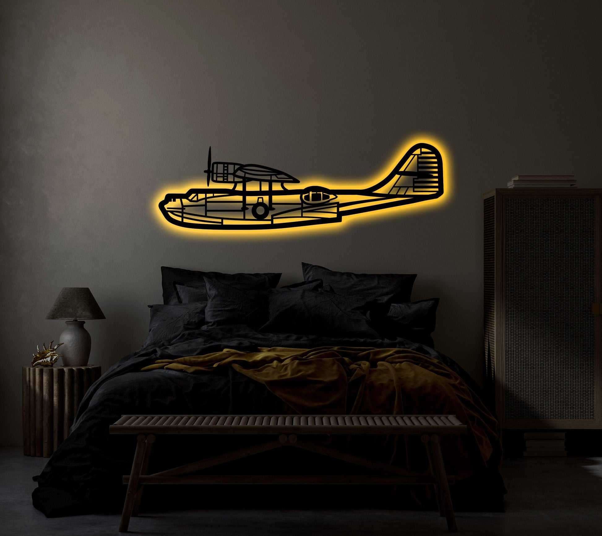 Consolidated PBY Cataline Aircraft Metal Wall Art With Neon Light - Artifay Decor