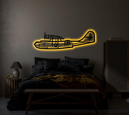 Consolidated PBY Cataline Aircraft Metal Wall Art With Neon Light - Artifay Decor