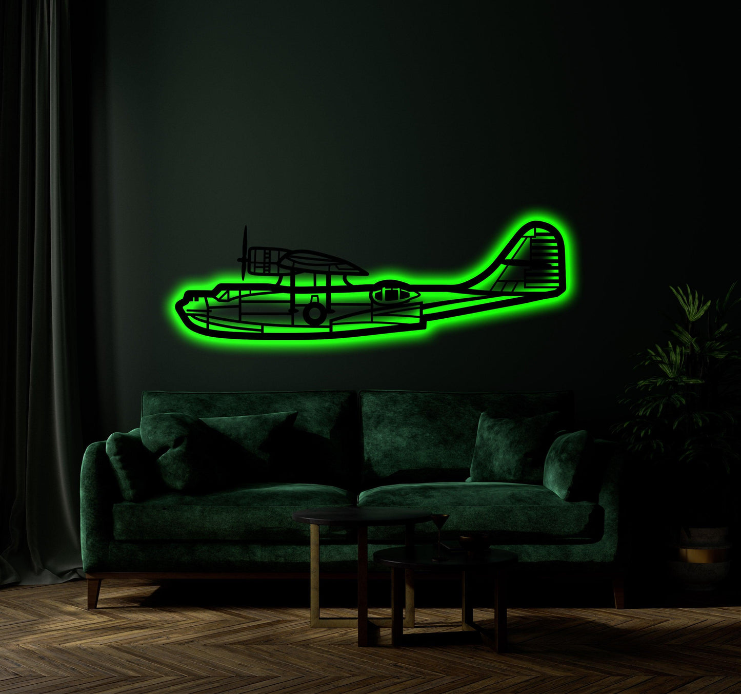 Consolidated PBY Cataline Aircraft Metal Wall Art With Neon Light - Artifay Decor