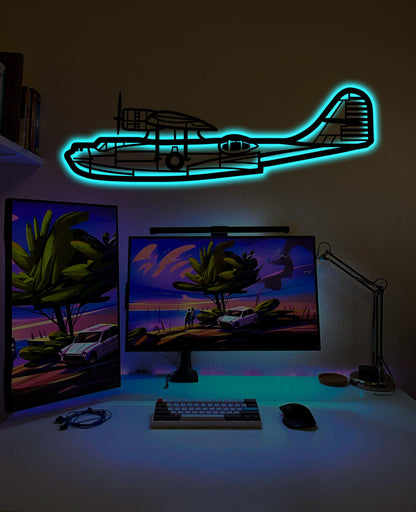 Consolidated PBY Cataline Aircraft Metal Wall Art With Neon Light - Artifay Decor