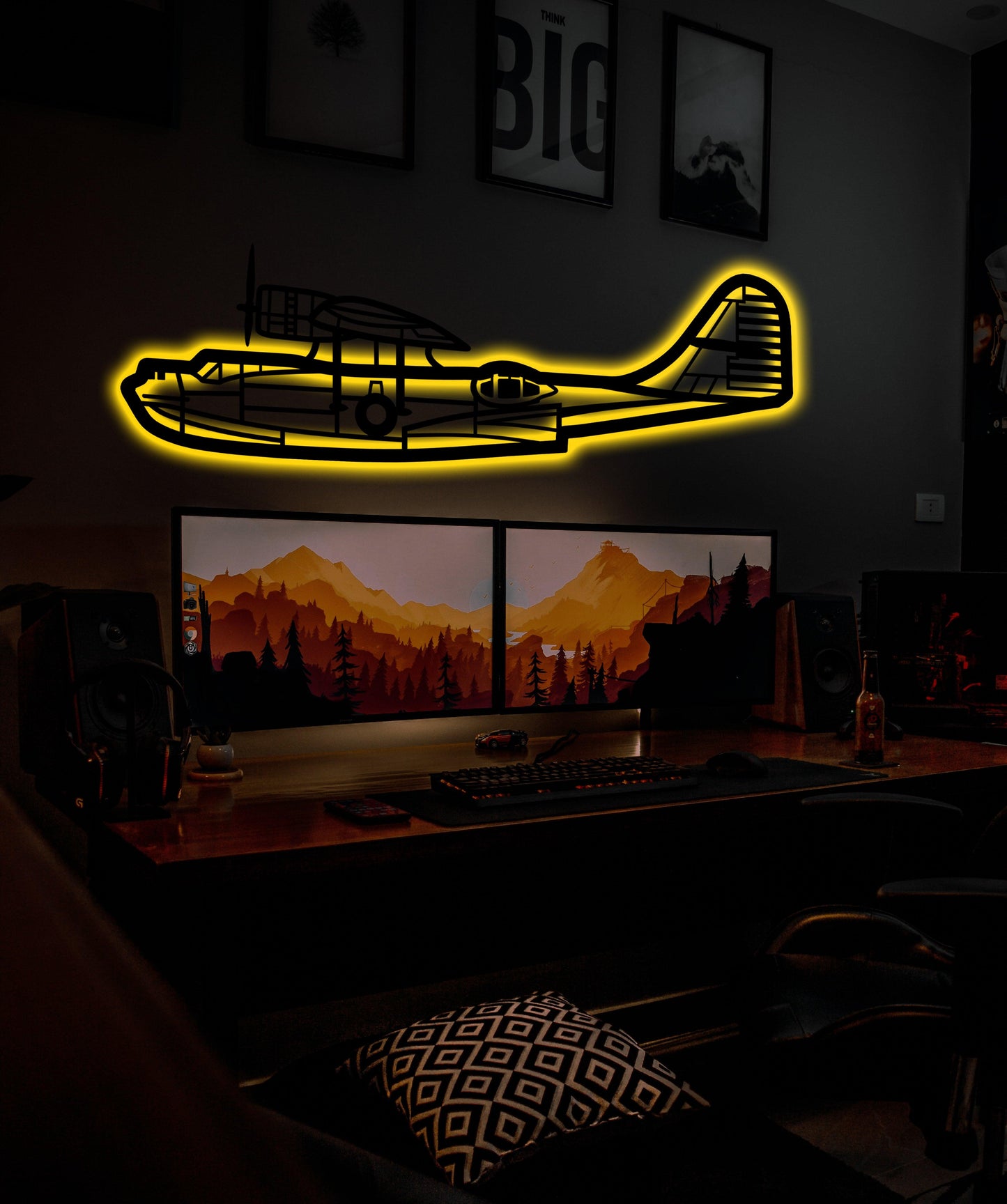 Consolidated PBY Cataline Aircraft Metal Wall Art With Neon Light - Artifay Decor