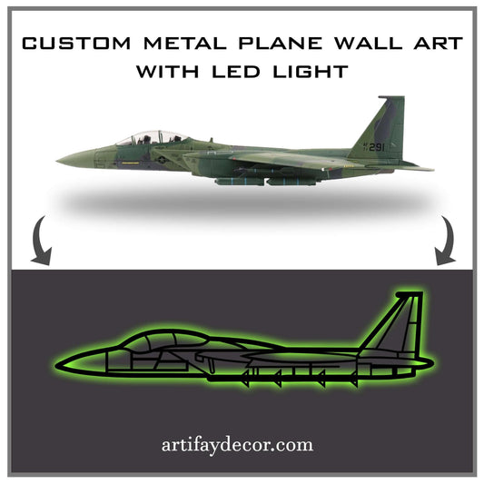 Custom Aircraft Metal Wall Art With Neon Light - Artifay Decor
