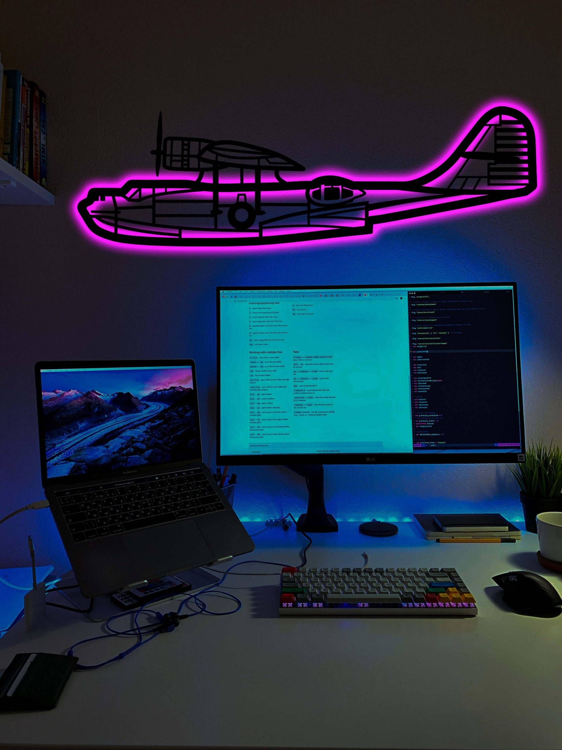 Custom Aircraft Metal Wall Art With Neon Light - Artifay Decor