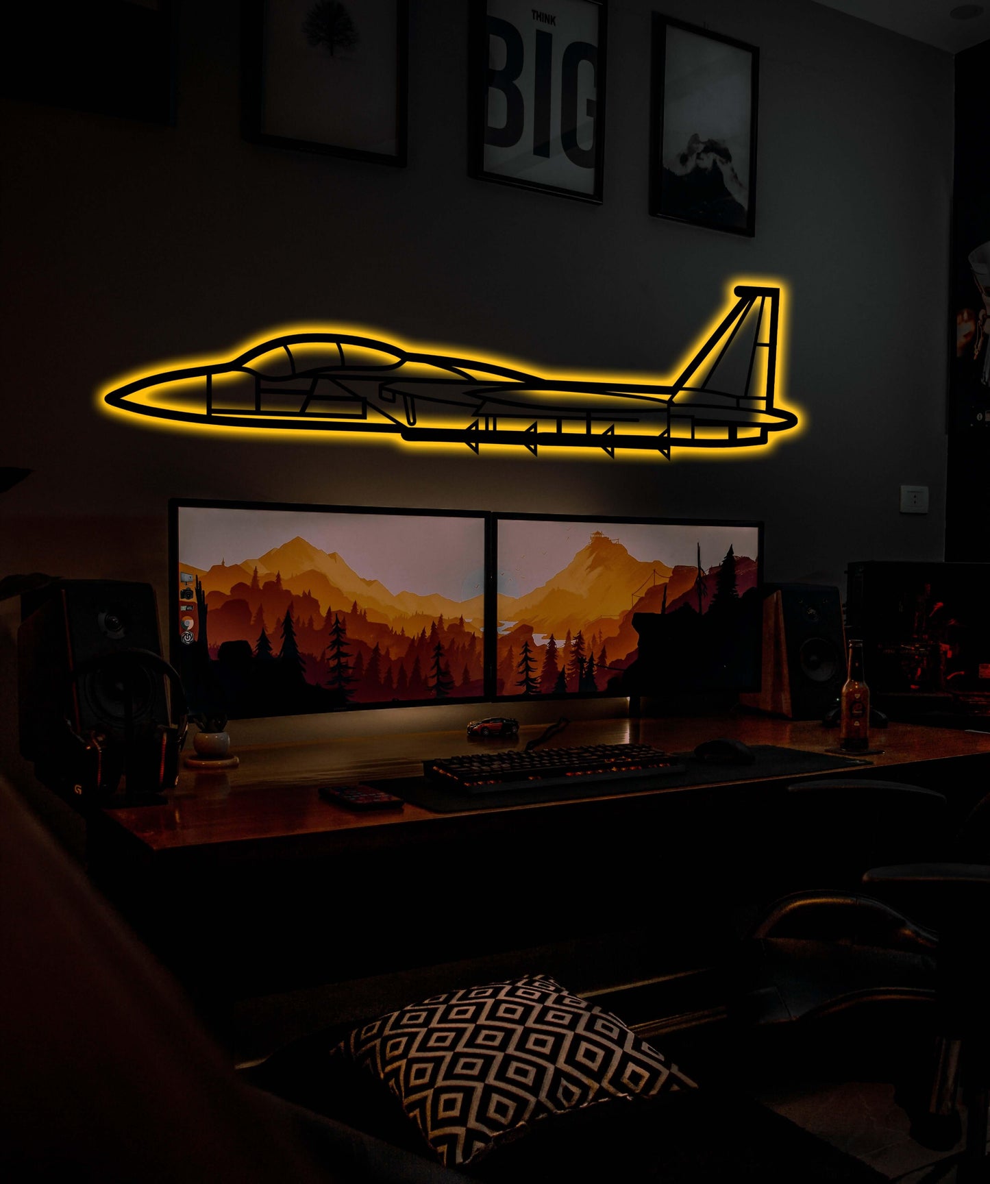 Custom Aircraft Metal Wall Art With Neon Light - Artifay Decor