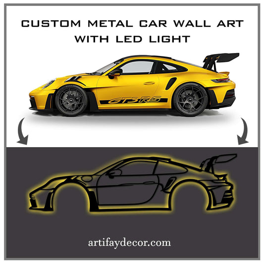 Custom Metal Car Wall Art With Neon Light - Artifay Decor