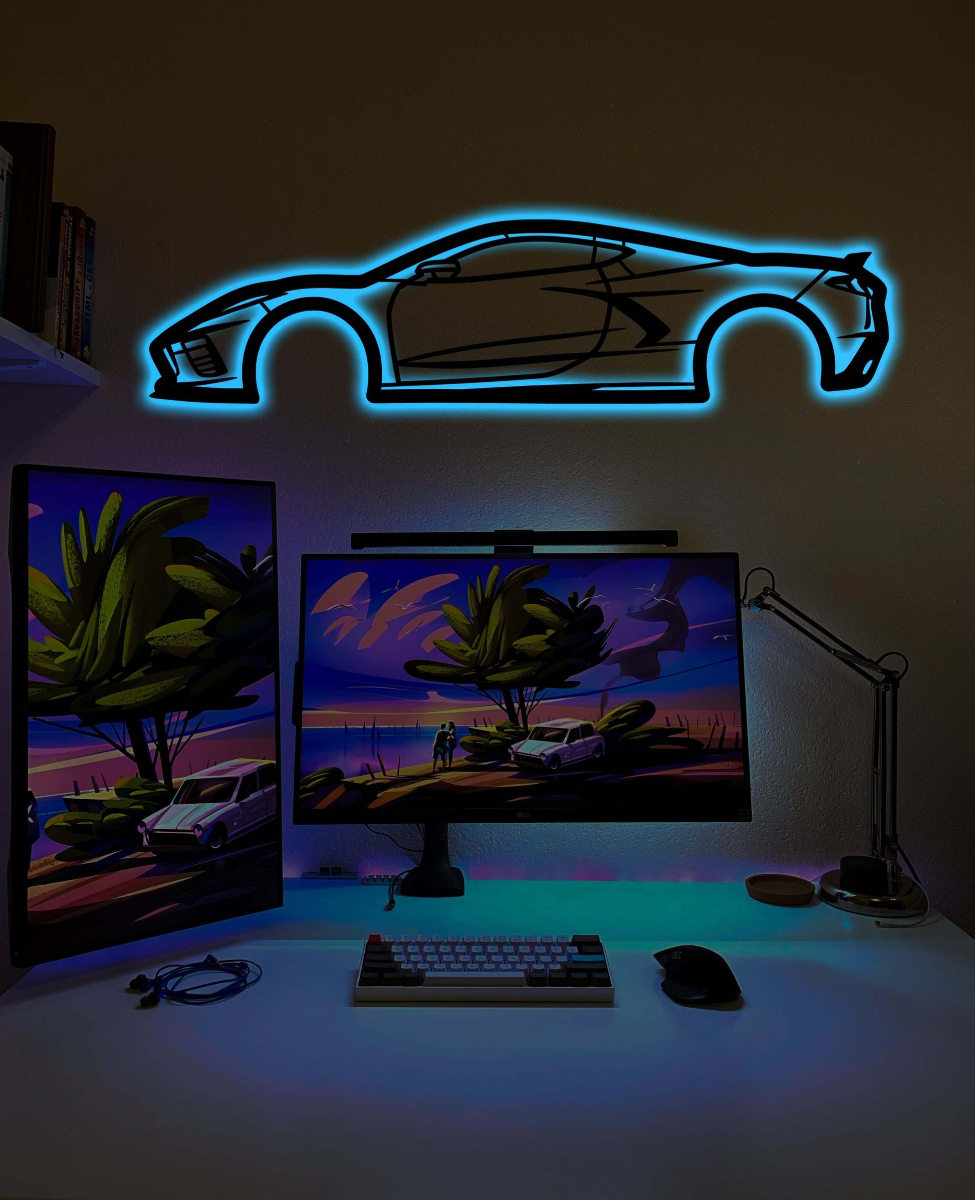 Custom Metal Car Wall Art With Neon Light - Artifay Decor