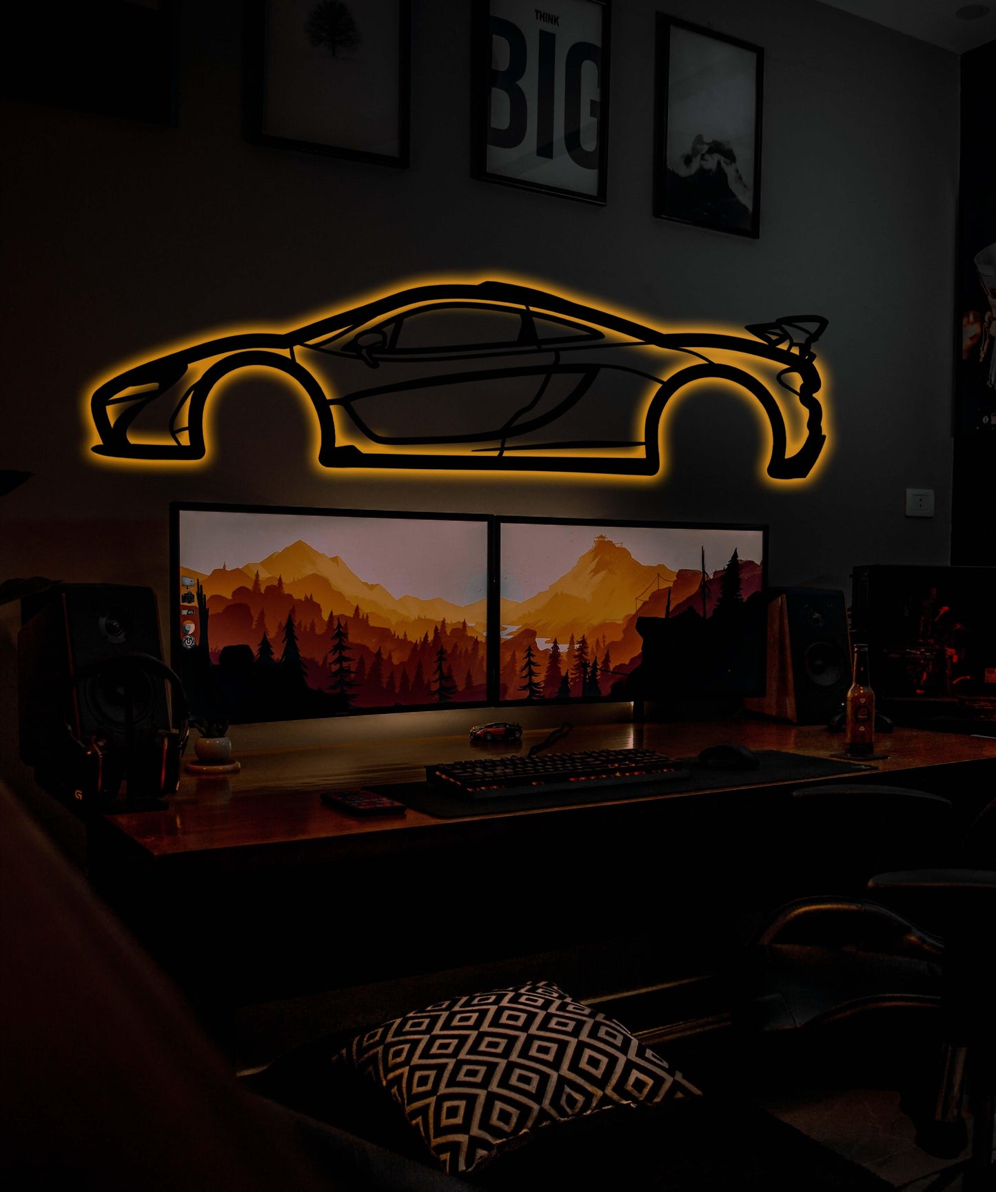 Custom Metal Car Wall Art With Neon Light - Artifay Decor