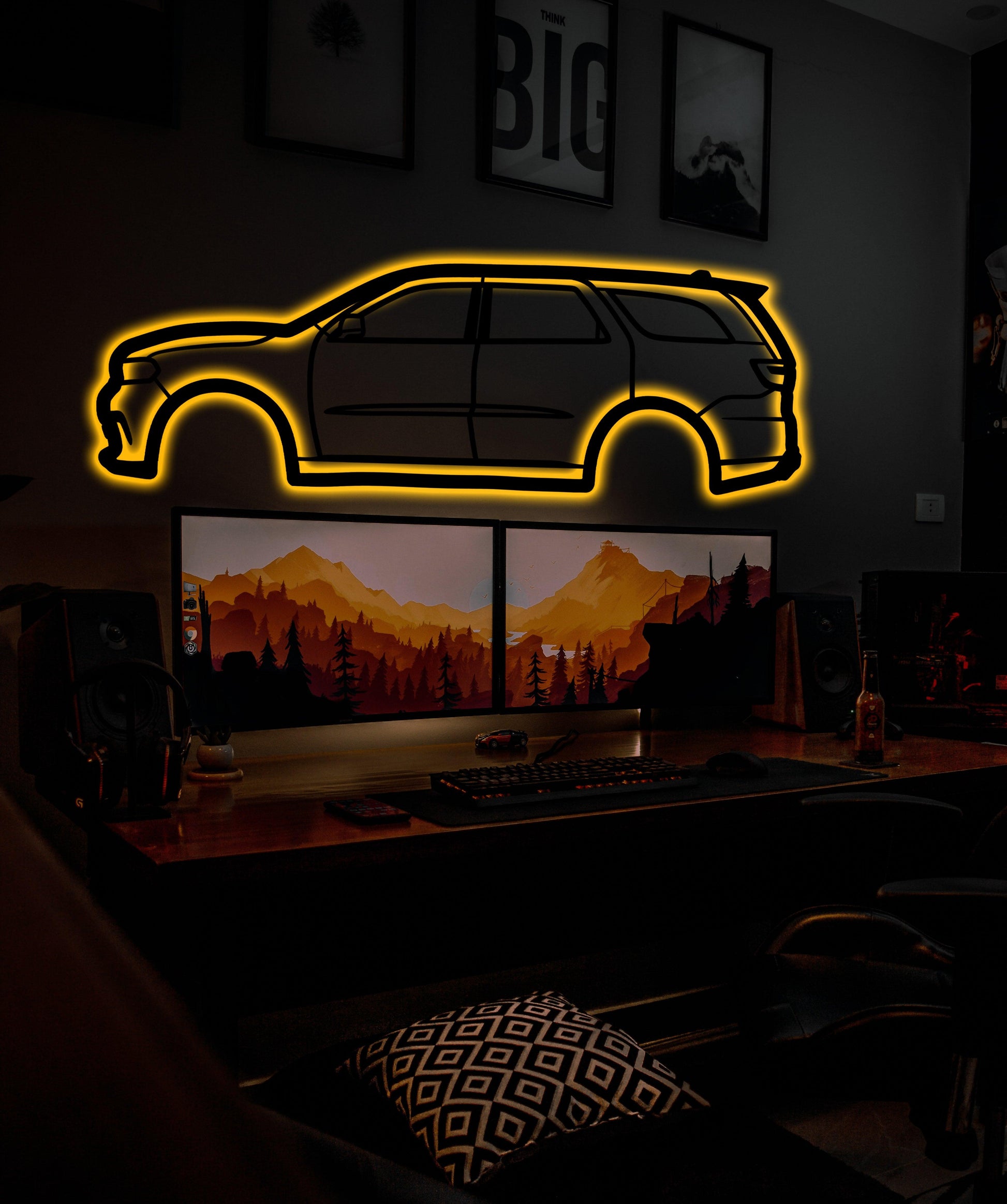 Custom Metal Car Wall Art With Neon Light - Artifay Decor