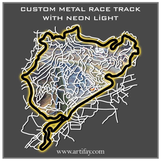 Custom Race Track Metal Wall Art With Neon Light - Artifay Decor
