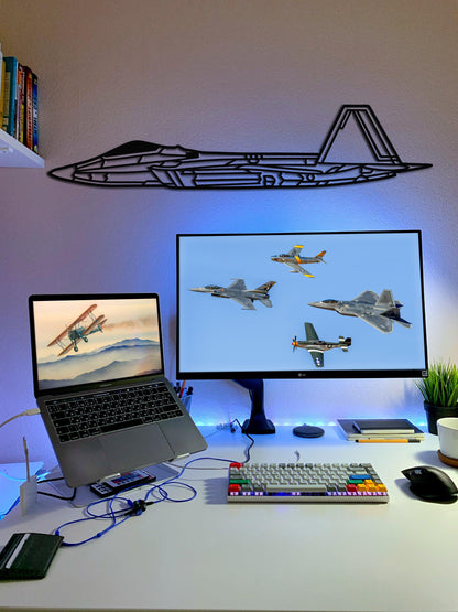 F 22 Raptor Silhouette Metal Aircraft Wall Art - Artifay Decor