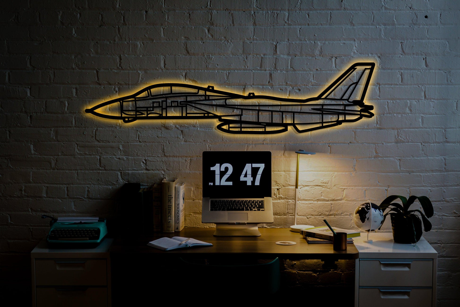 F14 Grumman Tomcat Aircraft Metal Wall Art With Neon Light - Artifay Decor