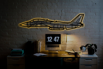 F14 Grumman Tomcat Aircraft Metal Wall Art With Neon Light - Artifay Decor