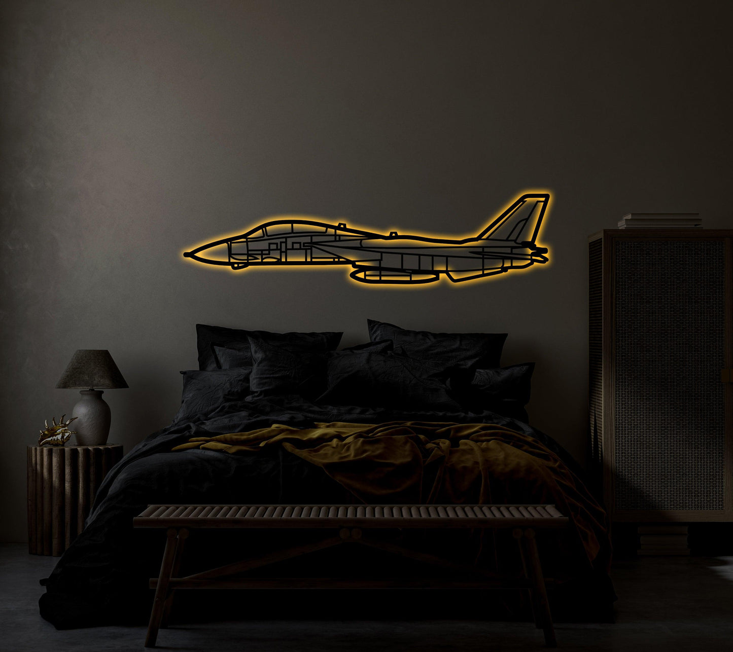 F14 Grumman Tomcat Aircraft Metal Wall Art With Neon Light - Artifay Decor