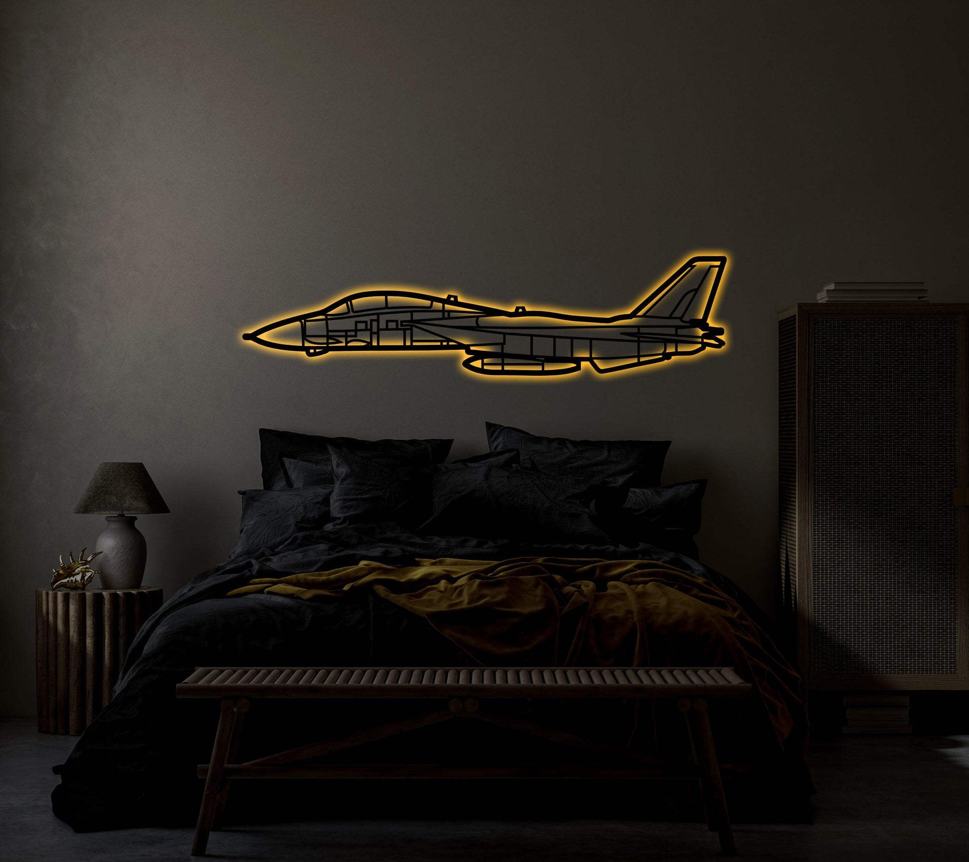 F14 Grumman Tomcat Aircraft Metal Wall Art With Neon Light - Artifay Decor