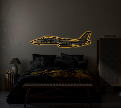 F14 Grumman Tomcat Aircraft Metal Wall Art With Neon Light - Artifay Decor