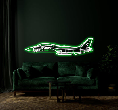 F14 Grumman Tomcat Aircraft Metal Wall Art With Neon Light - Artifay Decor