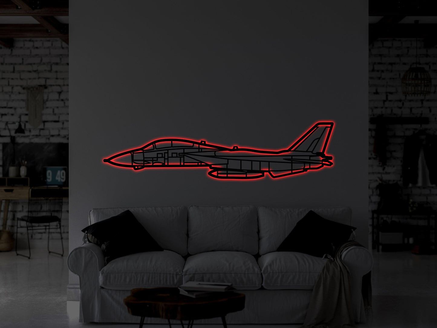 F14 Grumman Tomcat Aircraft Metal Wall Art With Neon Light - Artifay Decor