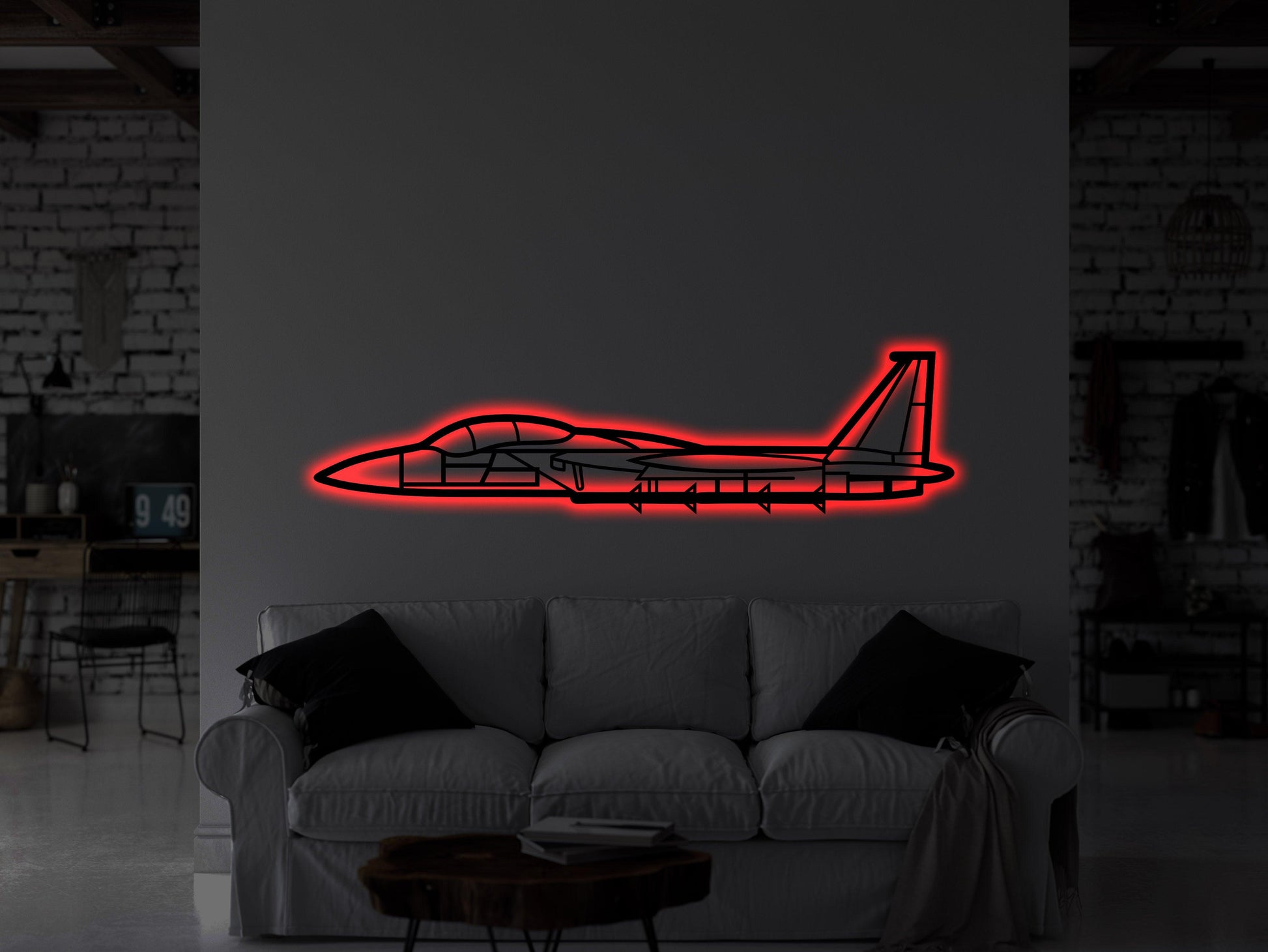 F15 Strike Eagle Aircraft Metal Wall Art With Neon Light - Artifay Decor