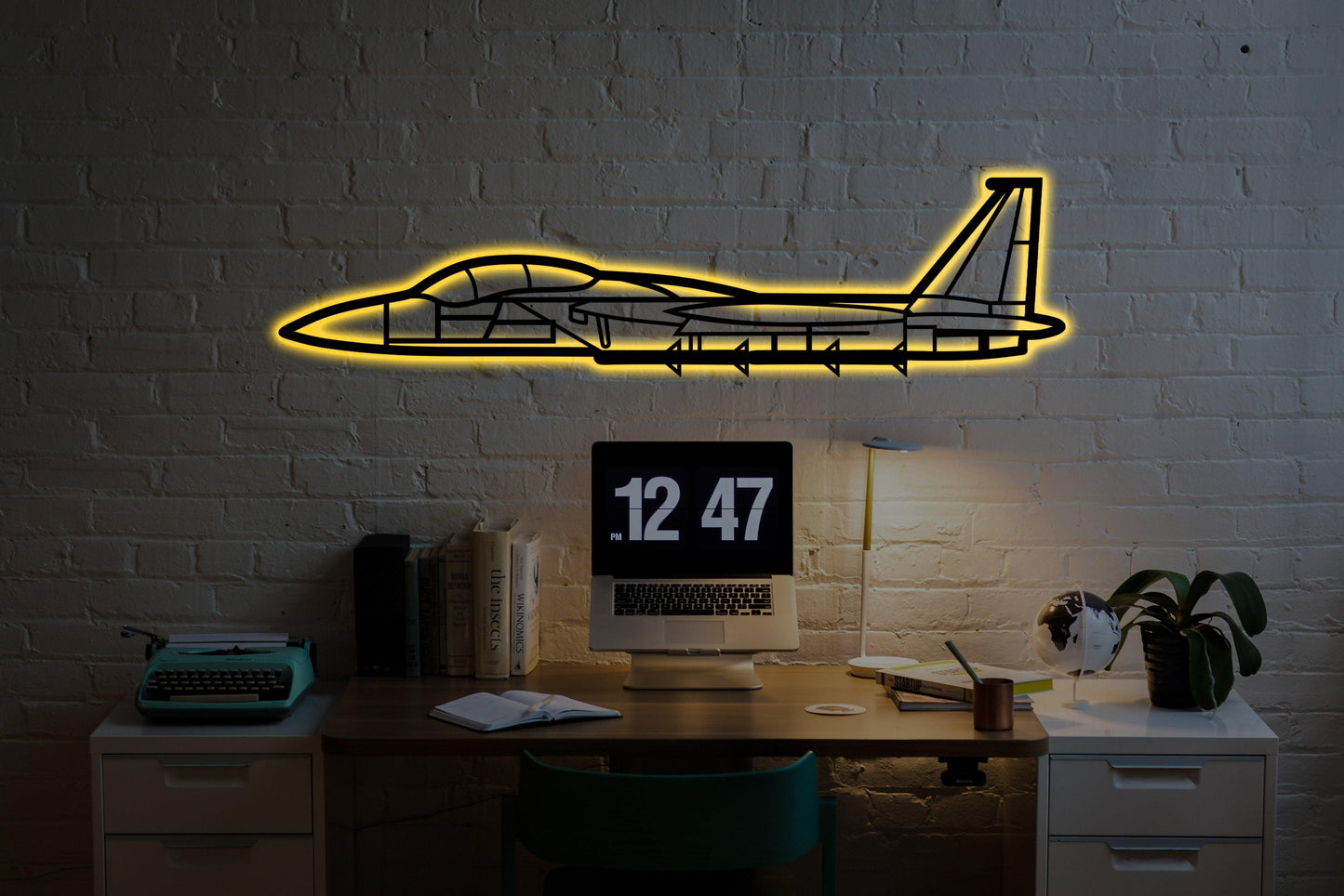 F15 Strike Eagle Aircraft Metal Wall Art With Neon Light - Artifay Decor