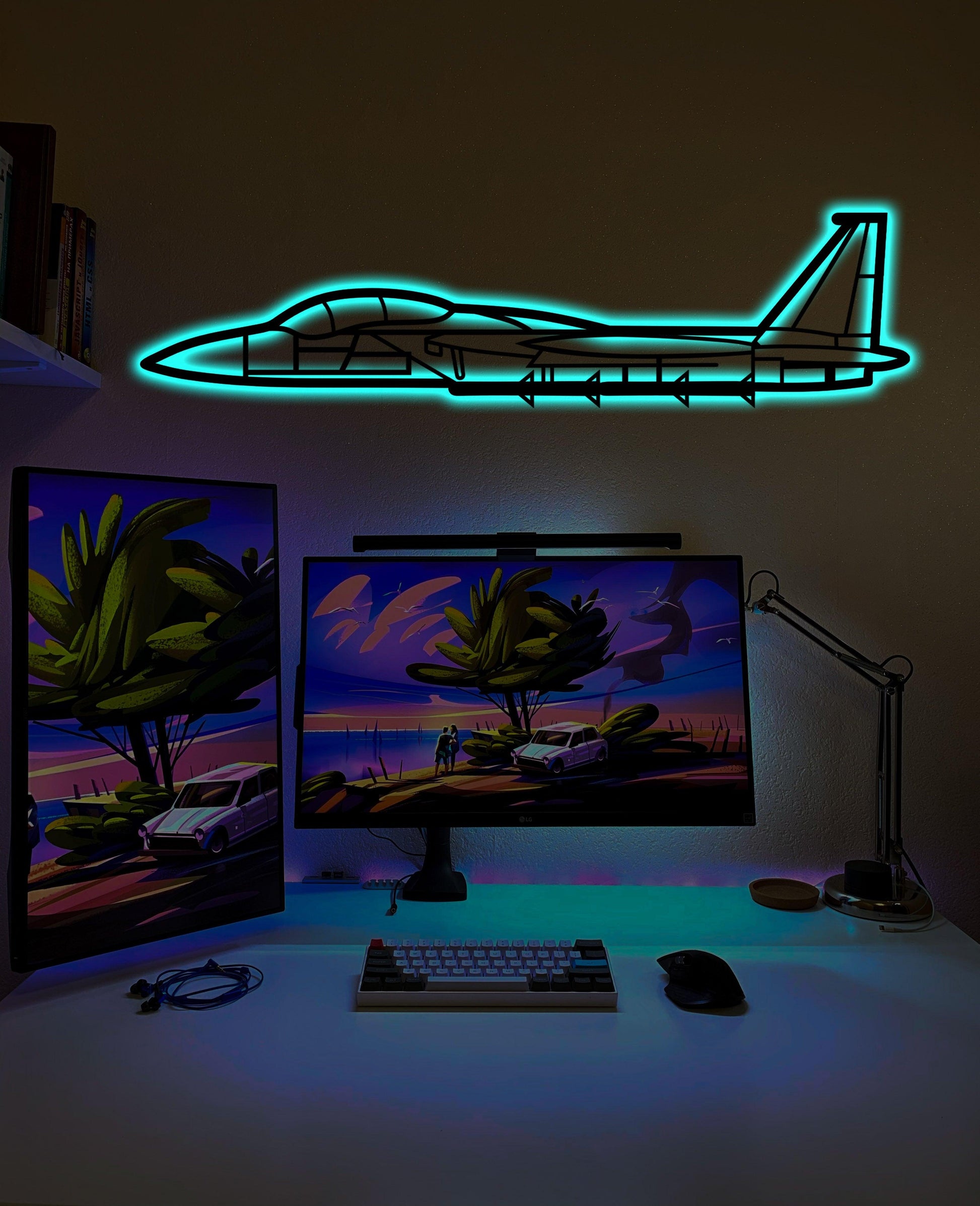 F15 Strike Eagle Aircraft Metal Wall Art With Neon Light - Artifay Decor