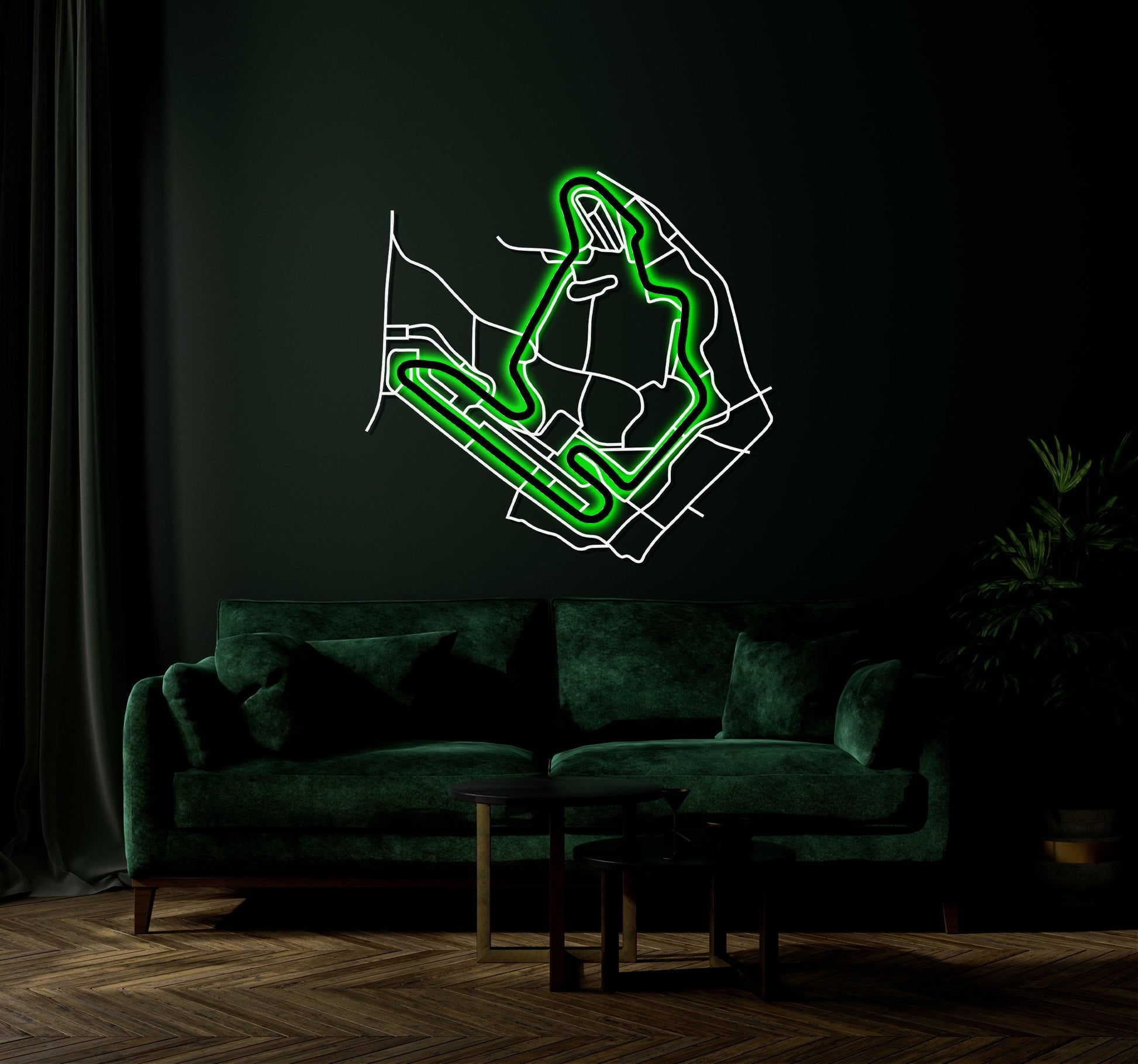 Hungaroring Race Track Metal Wall Art With Neon Light - Artifay Decor