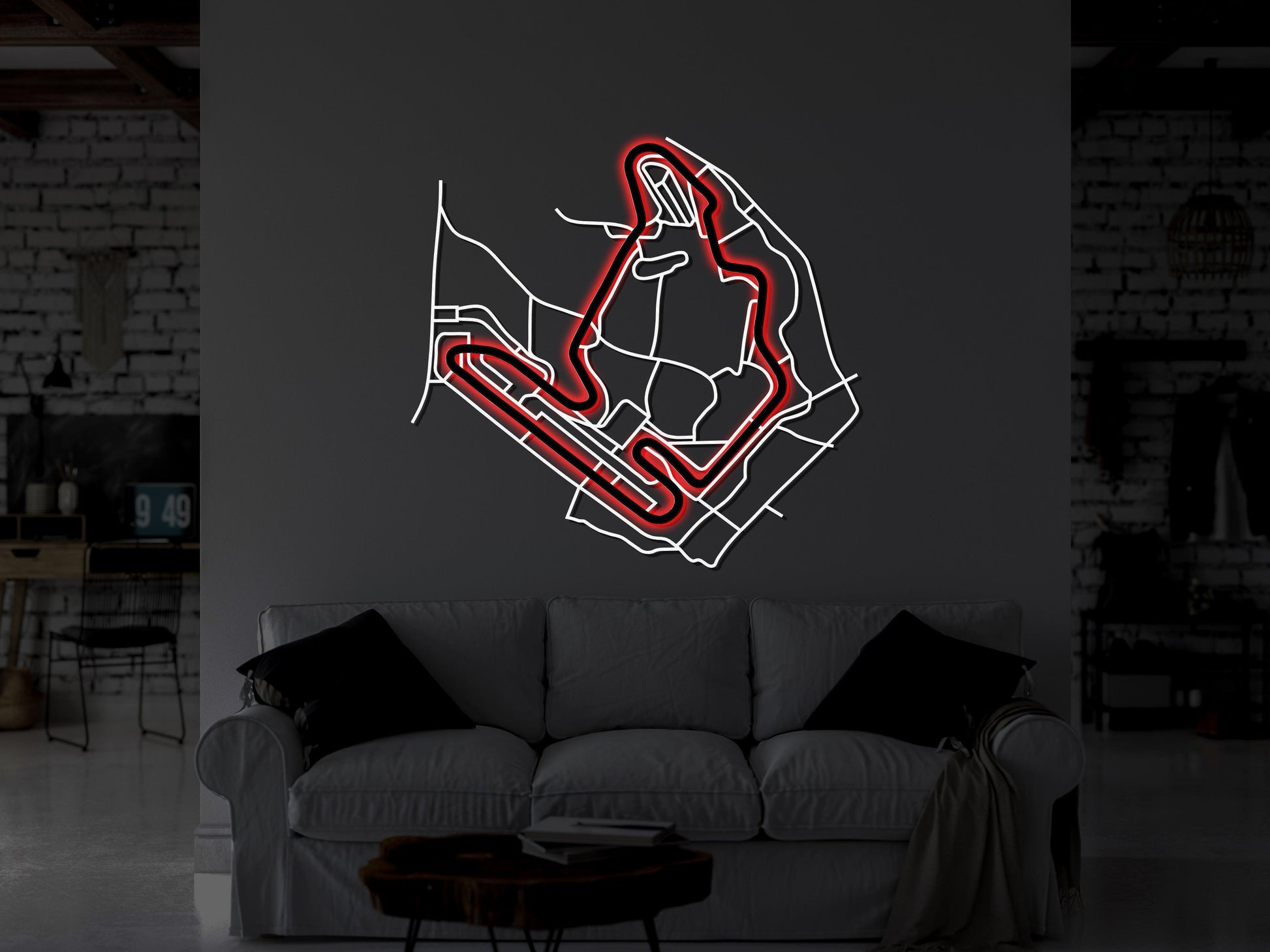 Hungaroring Race Track Metal Wall Art With Neon Light - Artifay Decor