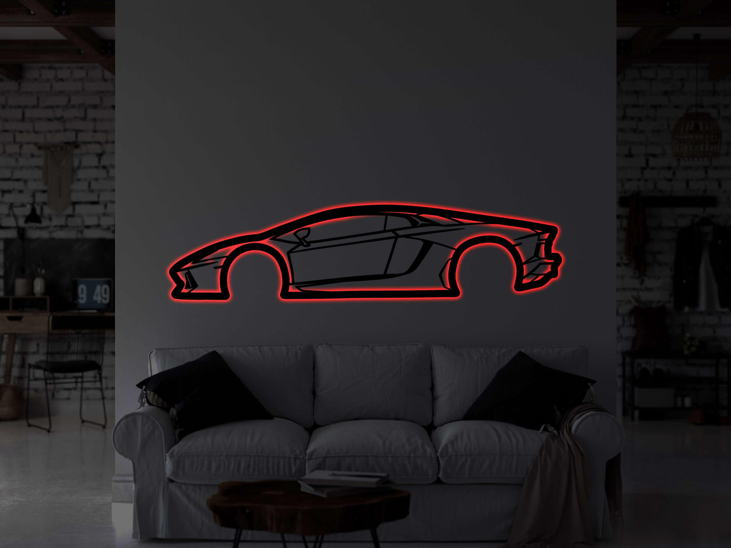 Lamborghini Aventador 2015 Metal Wall Art With Neon Light - Artifay Decor