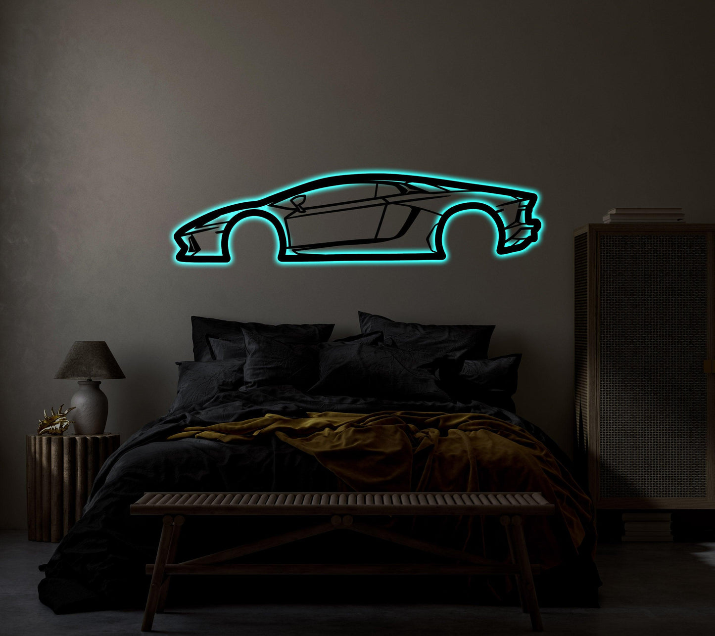 Lamborghini Aventador 2015 Metal Wall Art With Neon Light - Artifay Decor