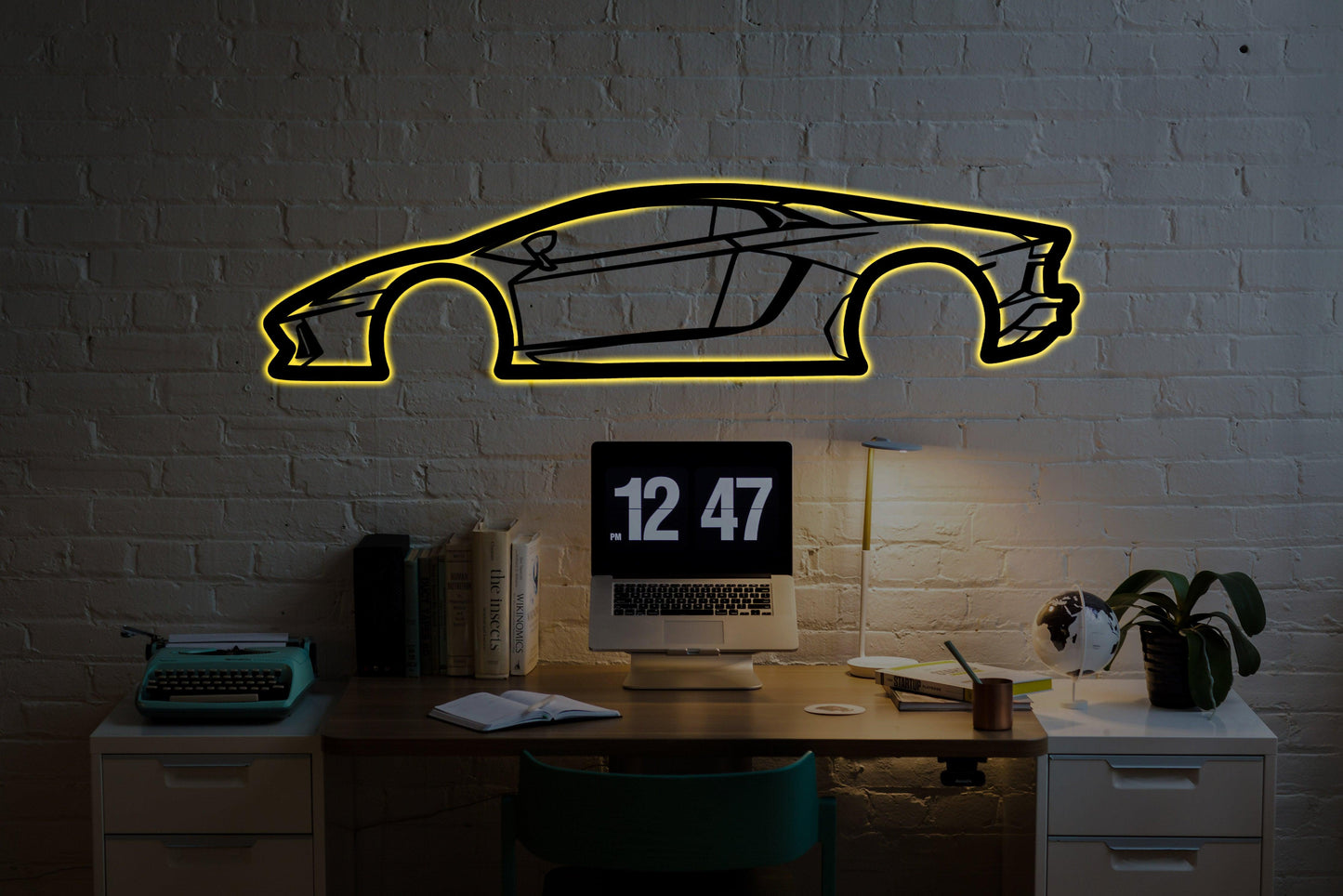 Lamborghini Aventador 2015 Metal Wall Art With Neon Light - Artifay Decor