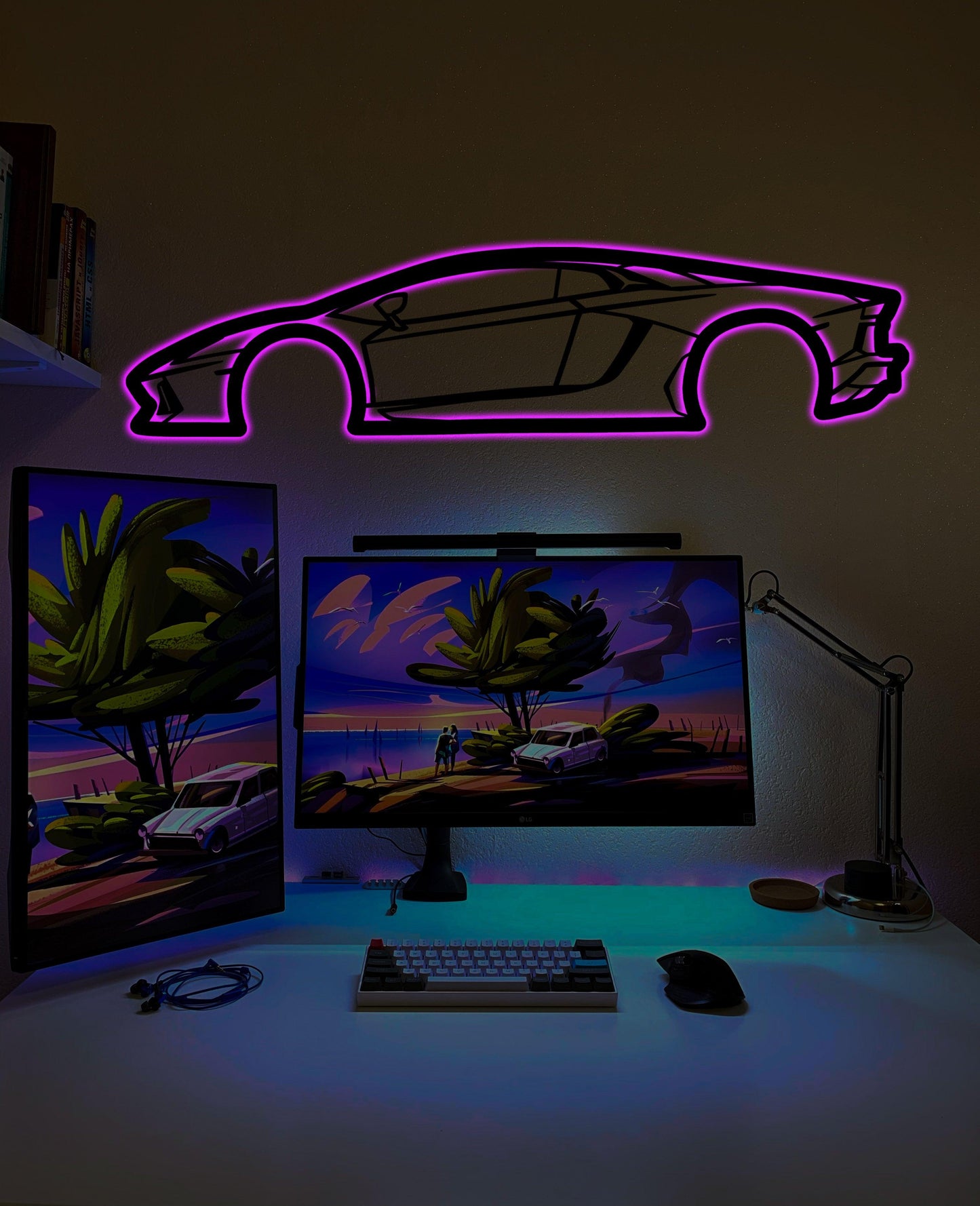 Lamborghini Aventador 2015 Metal Wall Art With Neon Light - Artifay Decor