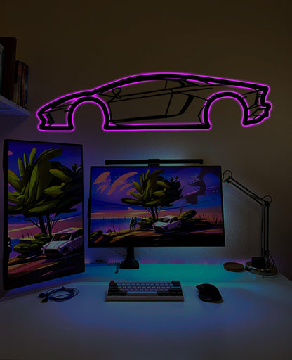 Lamborghini Aventador 2015 Metal Wall Art With Neon Light - Artifay Decor