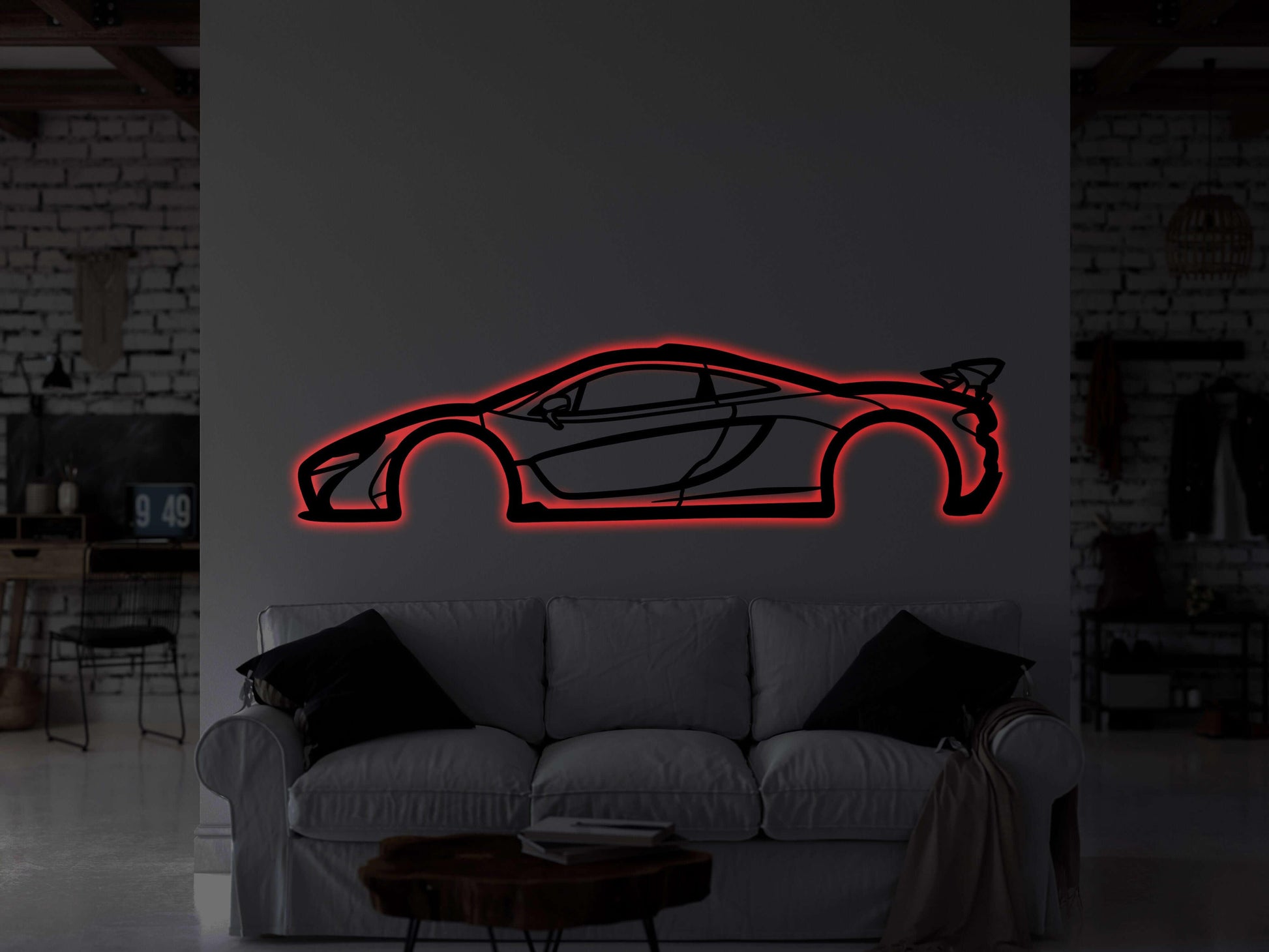 Mclaren P1 Metal Car Wall Art With Neon Light - Artifay Decor