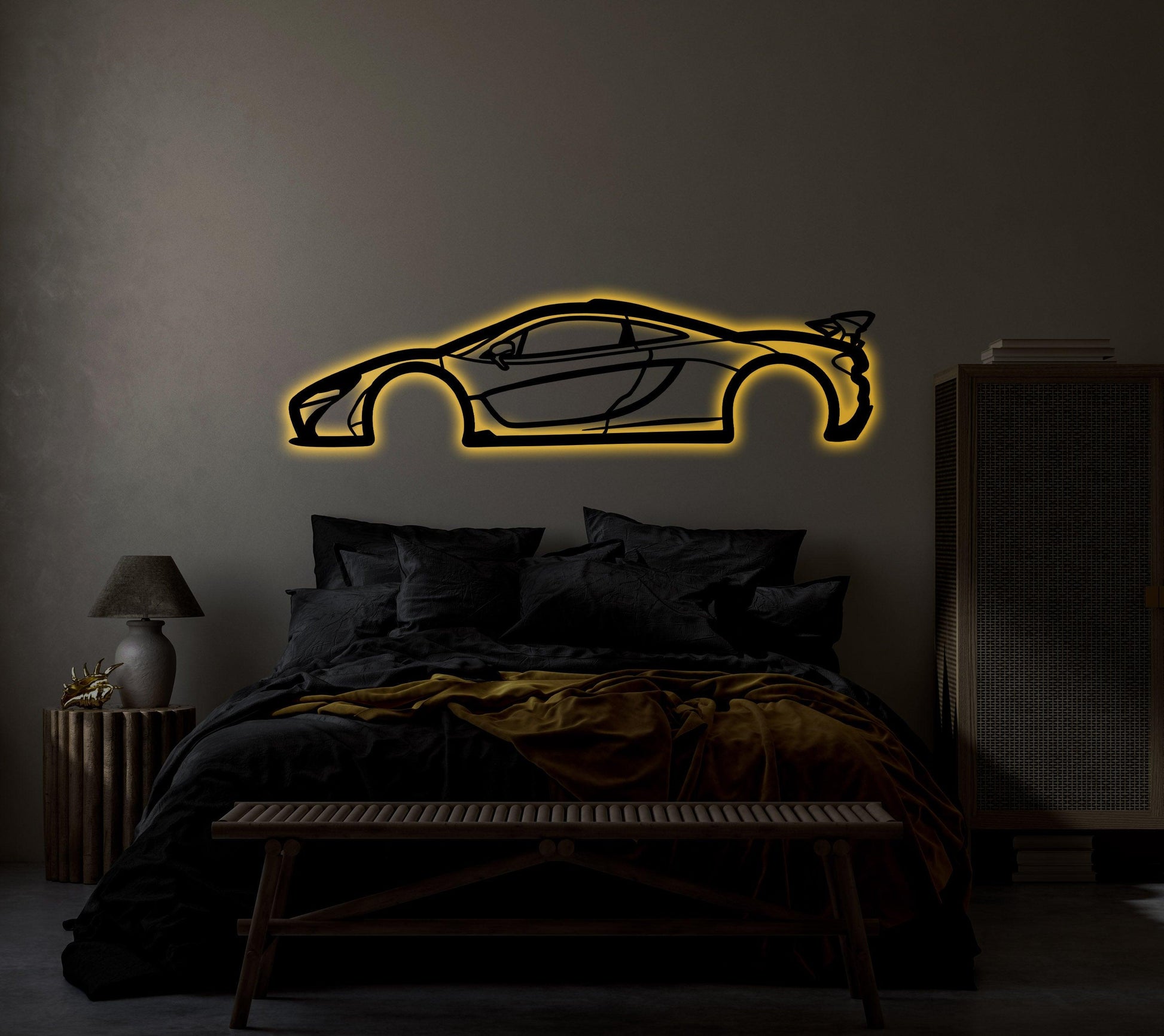 Mclaren P1 Metal Car Wall Art With Neon Light - Artifay Decor