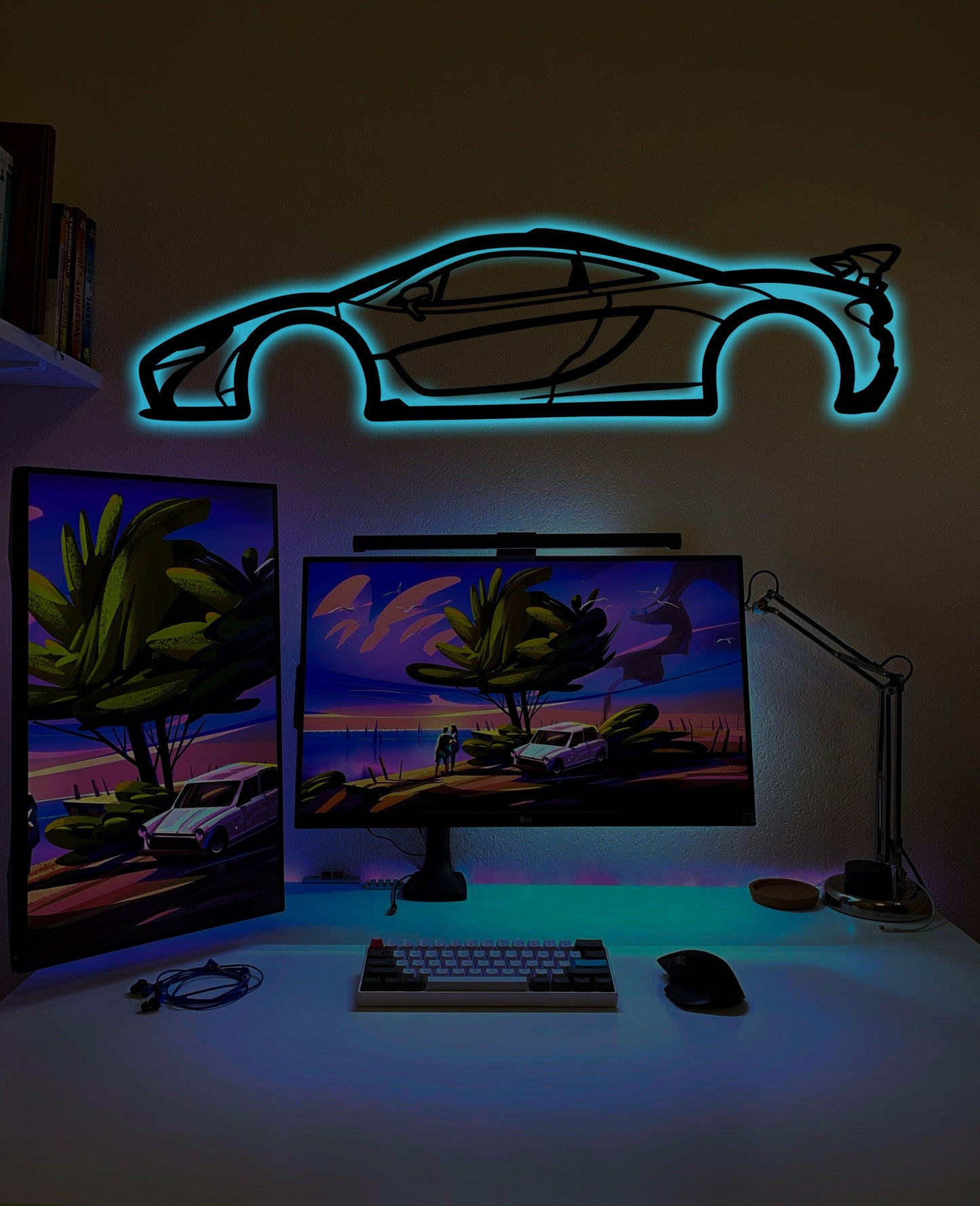 Mclaren P1 Metal Car Wall Art With Neon Light - Artifay Decor