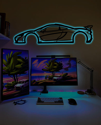 Mclaren P1 Metal Car Wall Art With Neon Light - Artifay Decor