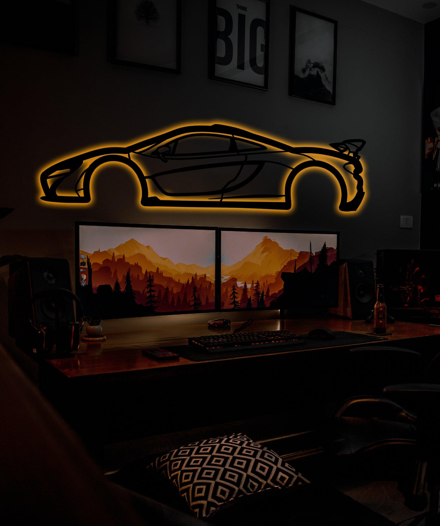 Mclaren P1 Metal Car Wall Art With Neon Light - Artifay Decor