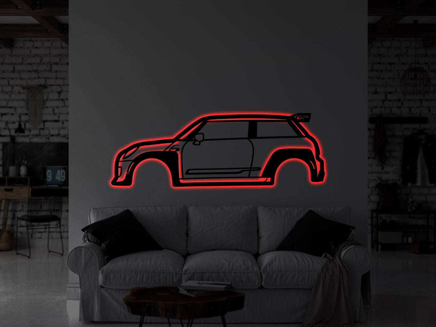 Mini Cooper GP3 2021 Metal Wall Art With Neon Light - Artifay Decor