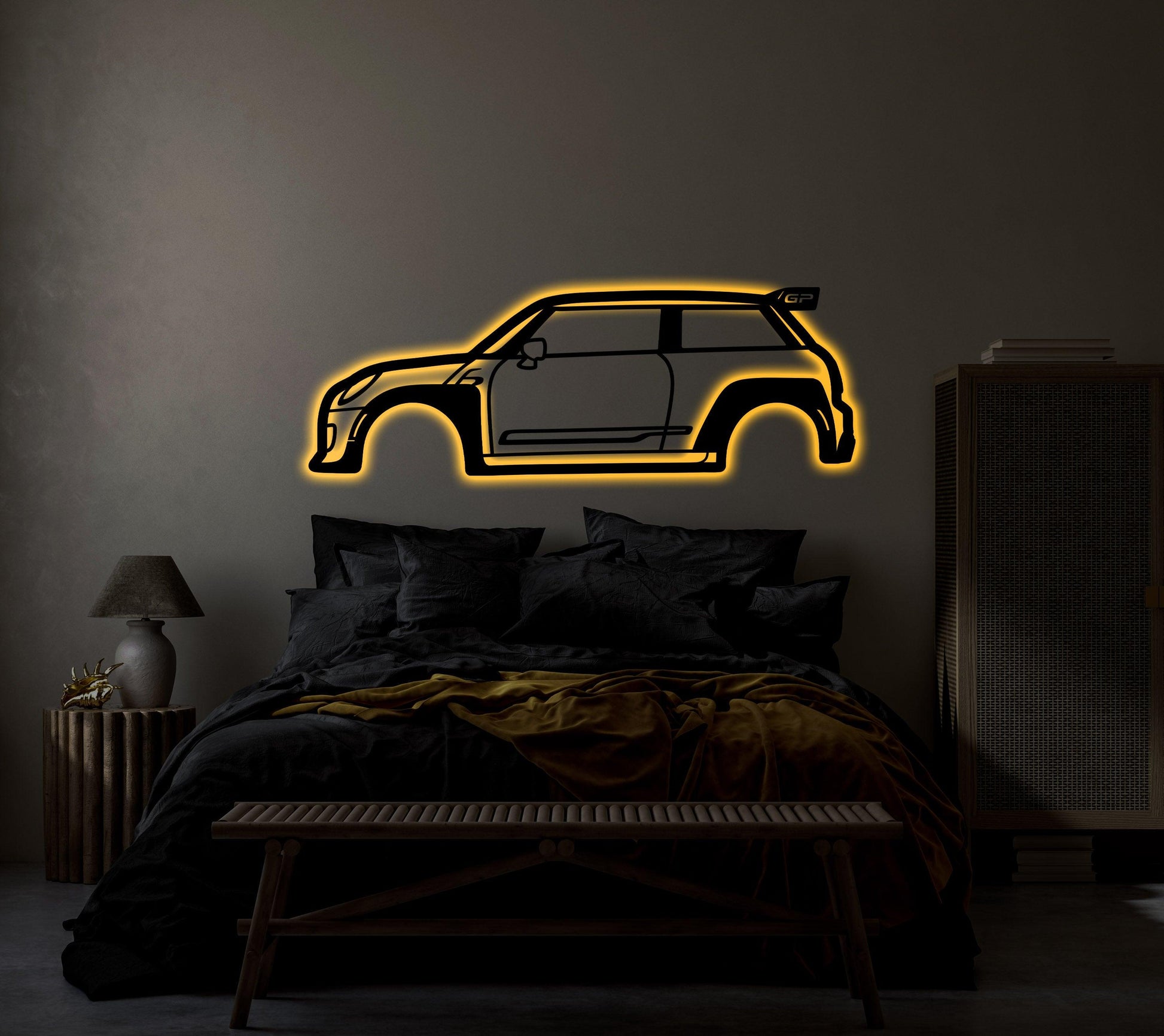 Mini Cooper GP3 2021 Metal Wall Art With Neon Light - Artifay Decor