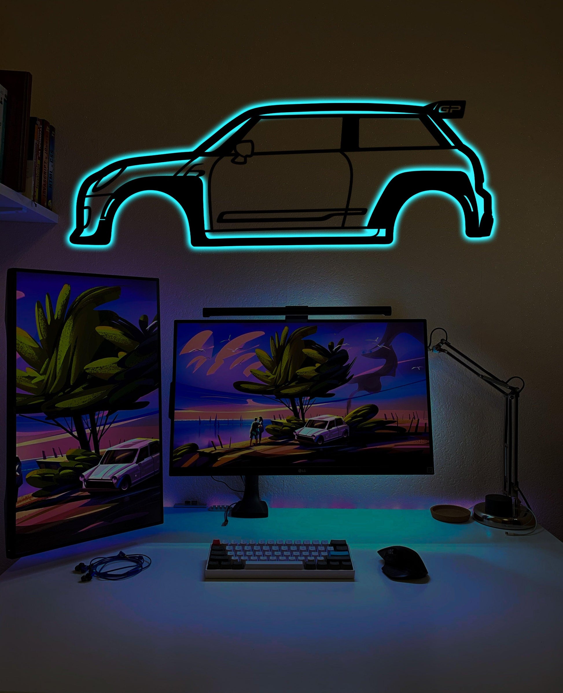 Mini Cooper GP3 2021 Metal Wall Art With Neon Light - Artifay Decor