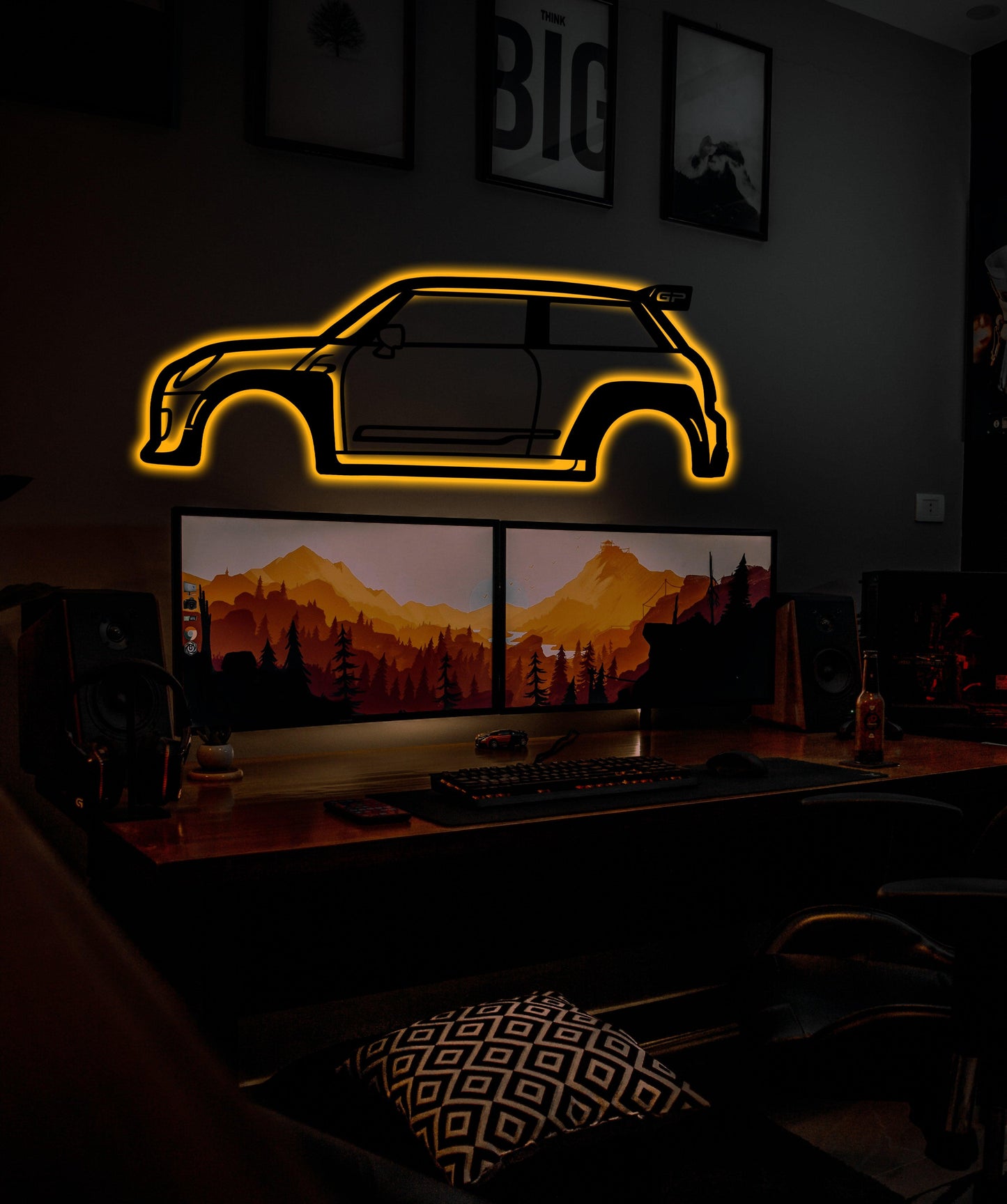 Mini Cooper GP3 2021 Metal Wall Art With Neon Light - Artifay Decor